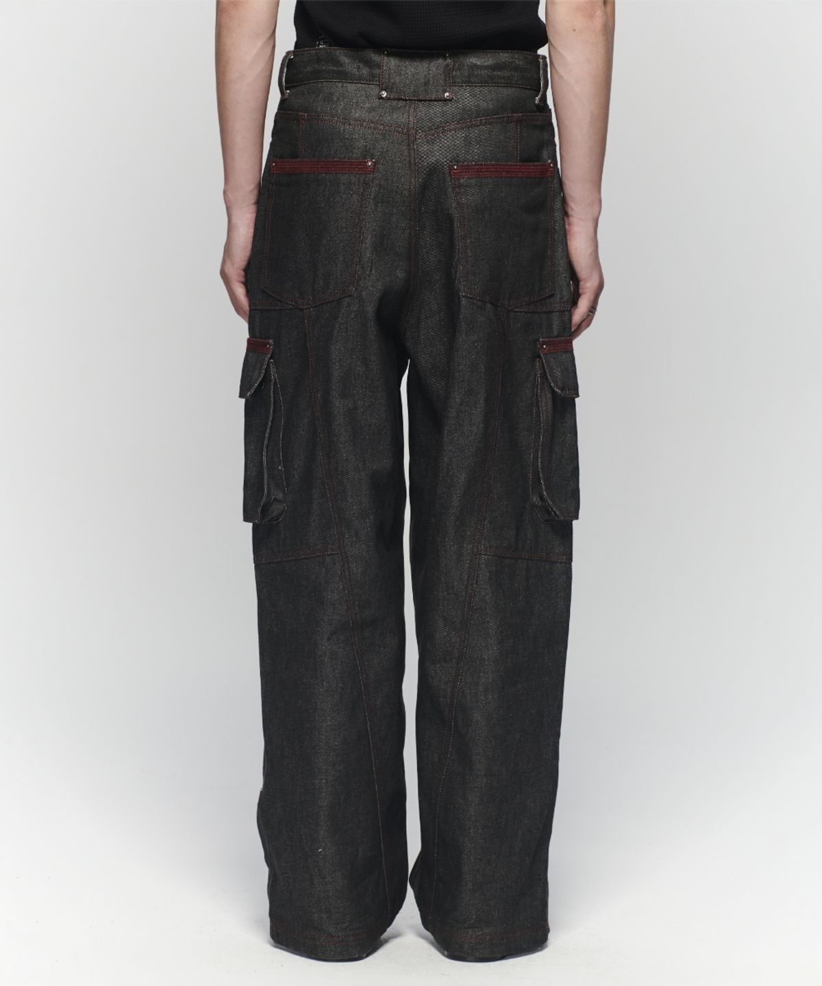 메종미네드(MAISON MINED) OBLIQUE PATCH DENIM PANTS BURGUNDY