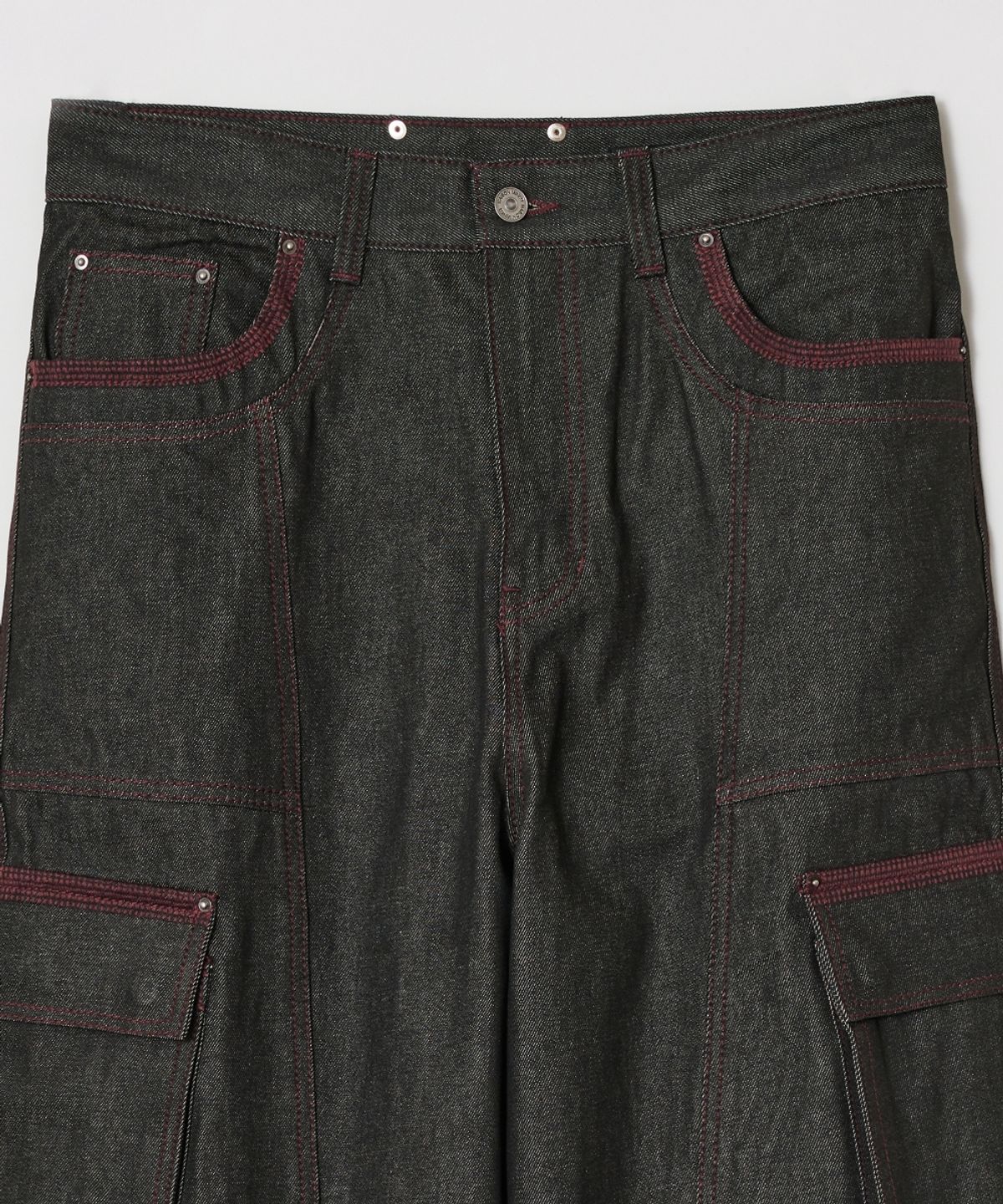 메종미네드(MAISON MINED) OBLIQUE PATCH DENIM PANTS BURGUNDY
