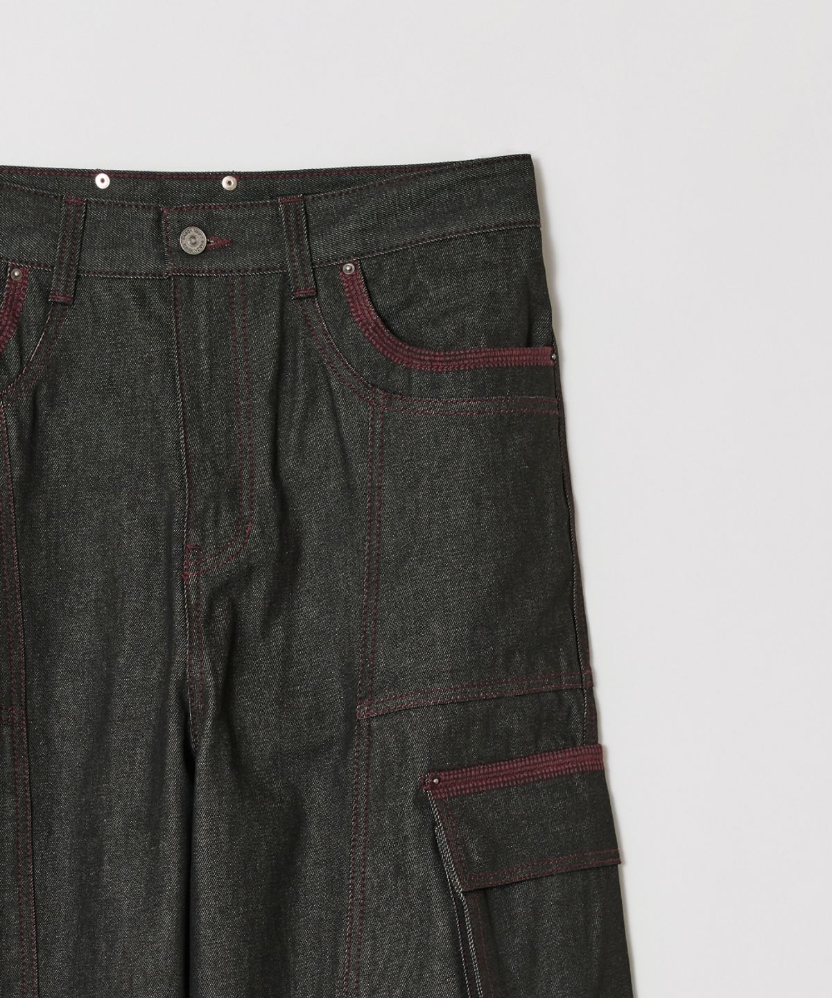 메종미네드(MAISON MINED) OBLIQUE PATCH DENIM PANTS BURGUNDY