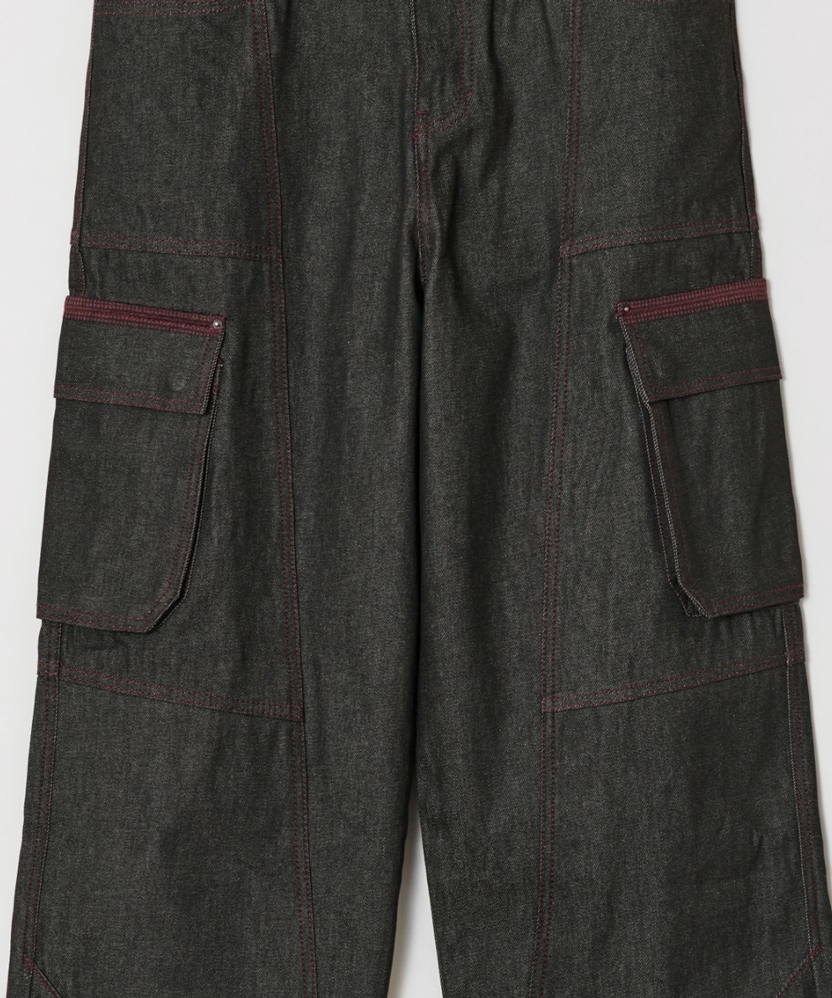 메종미네드(MAISON MINED) OBLIQUE PATCH DENIM PANTS BURGUNDY