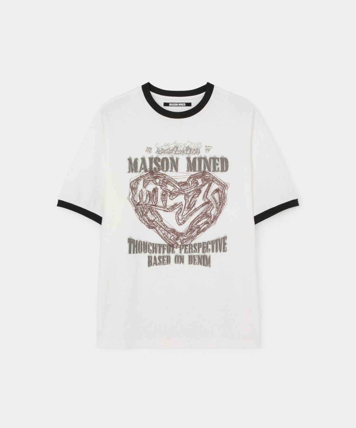 메종미네드(MAISON MINED) DOODLE HEART RINGER HALF T WHITE RED - 사이즈 & 후기 | 무신사