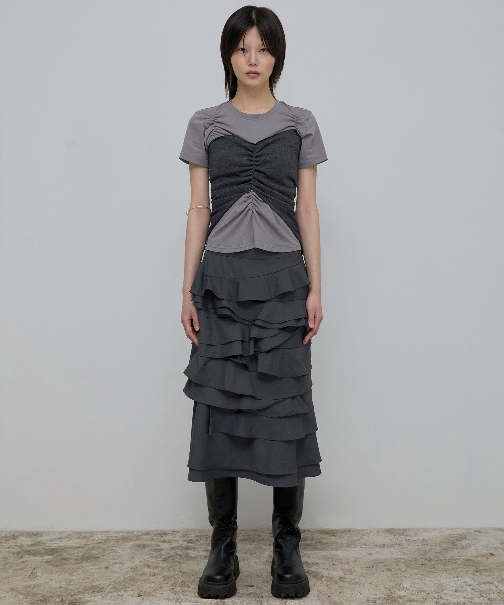 MUSINSA | FLAREUP Bustier Layered T-Shirt (FL-122_Gray&Charcoal)
