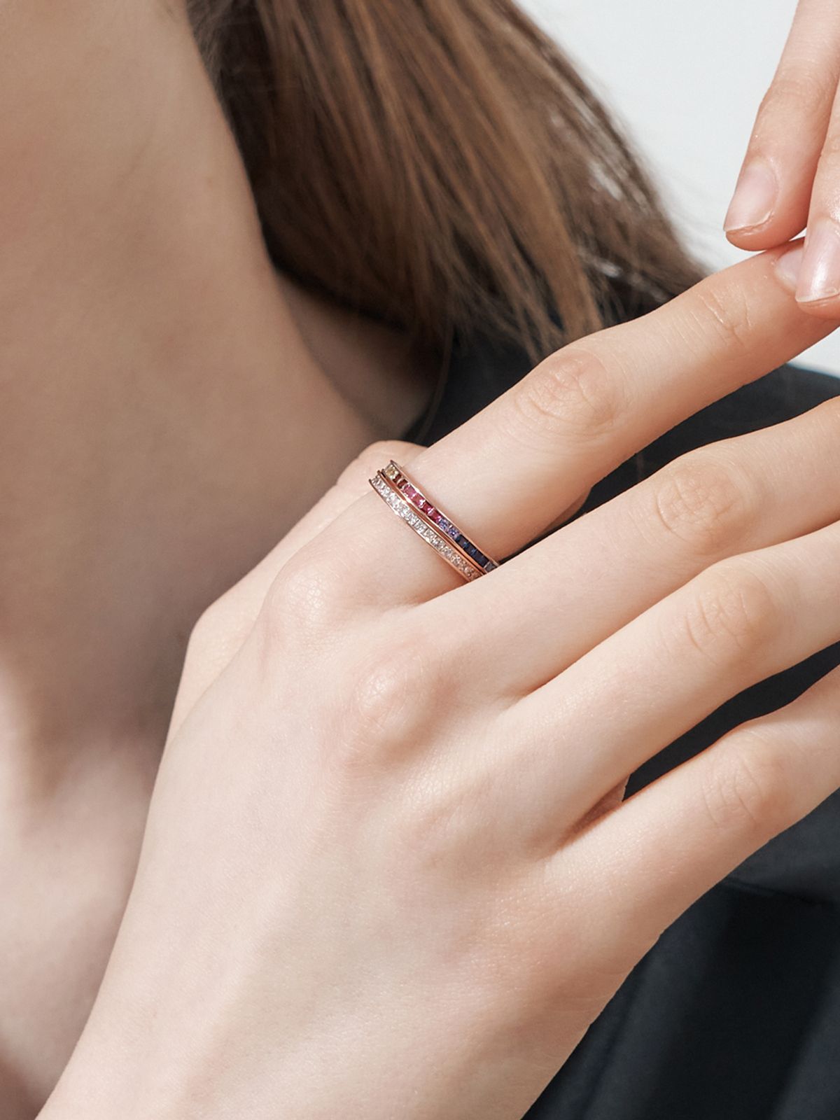 가이거주얼리(GEIGERJEWELRY) 레인보우 스톤 레이어드 링 2종 세트 GIBRWR002