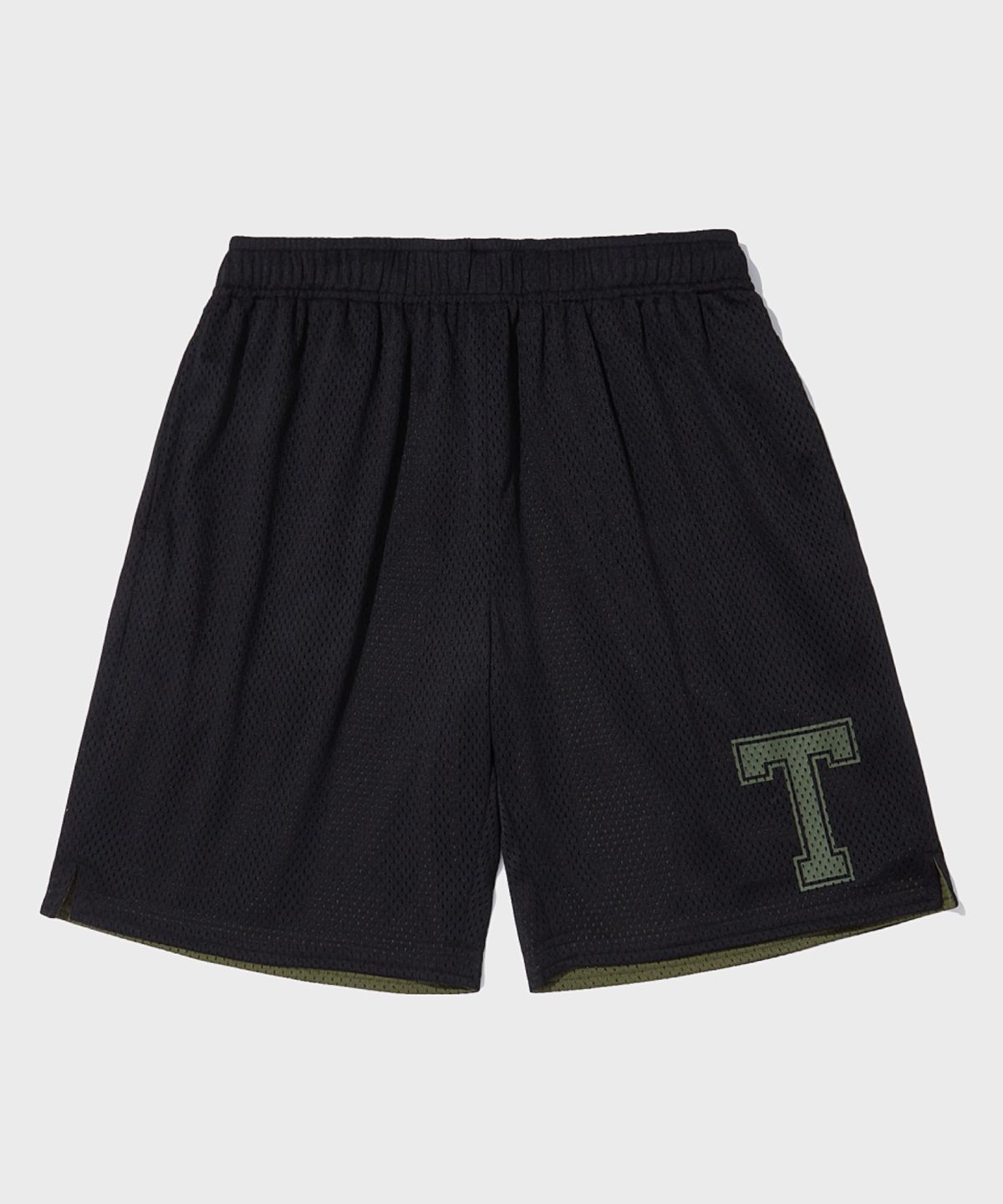 아웃스탠딩(OUTSTANDING) REVERSIBLE MESH SHORTS_BLACK/OLIVE