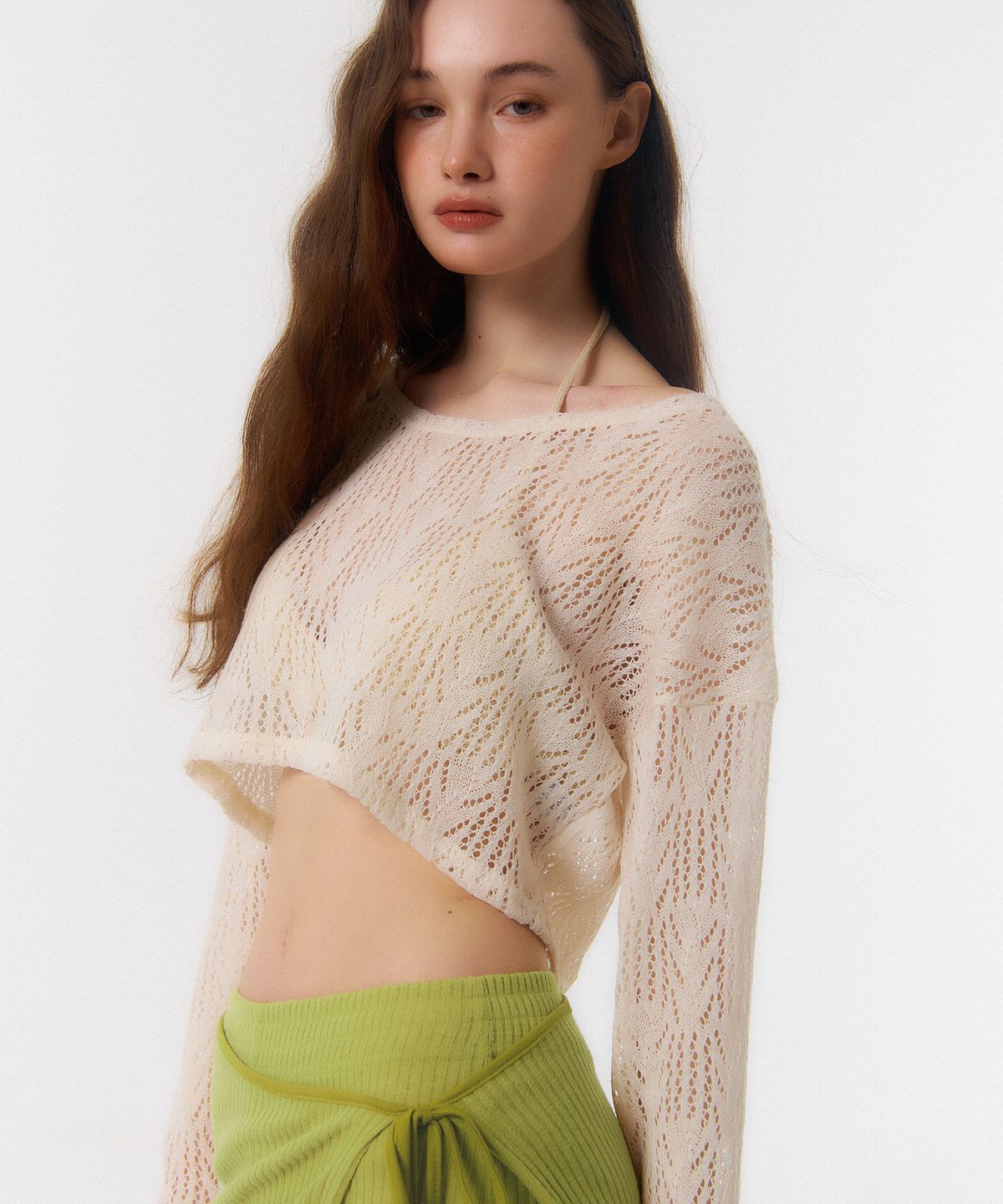 꾸아페(QUAFE) CROP COVER-UP KNIT TOP_ivory