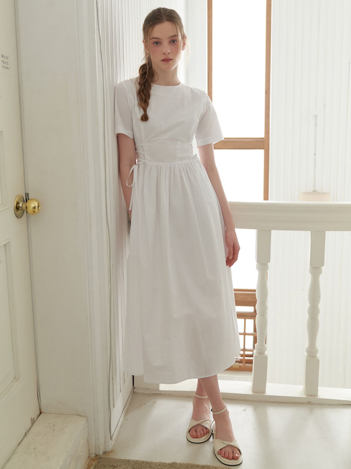 리엘(RE L) Peach corset dress (white)