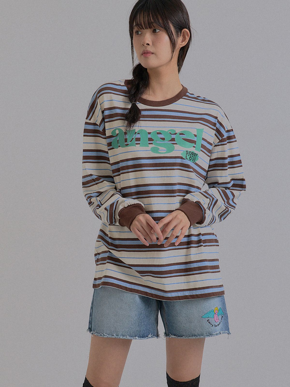 쏘리, 투 머치 러브(SORRY, TOO MUCH LOVE) Angel Stripe T-Shirt_Brown