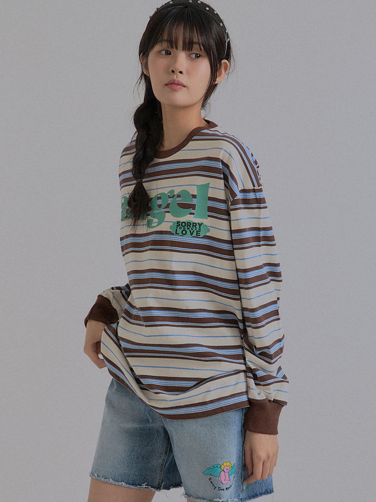 쏘리, 투 머치 러브(SORRY, TOO MUCH LOVE) Angel Stripe T-Shirt_Brown