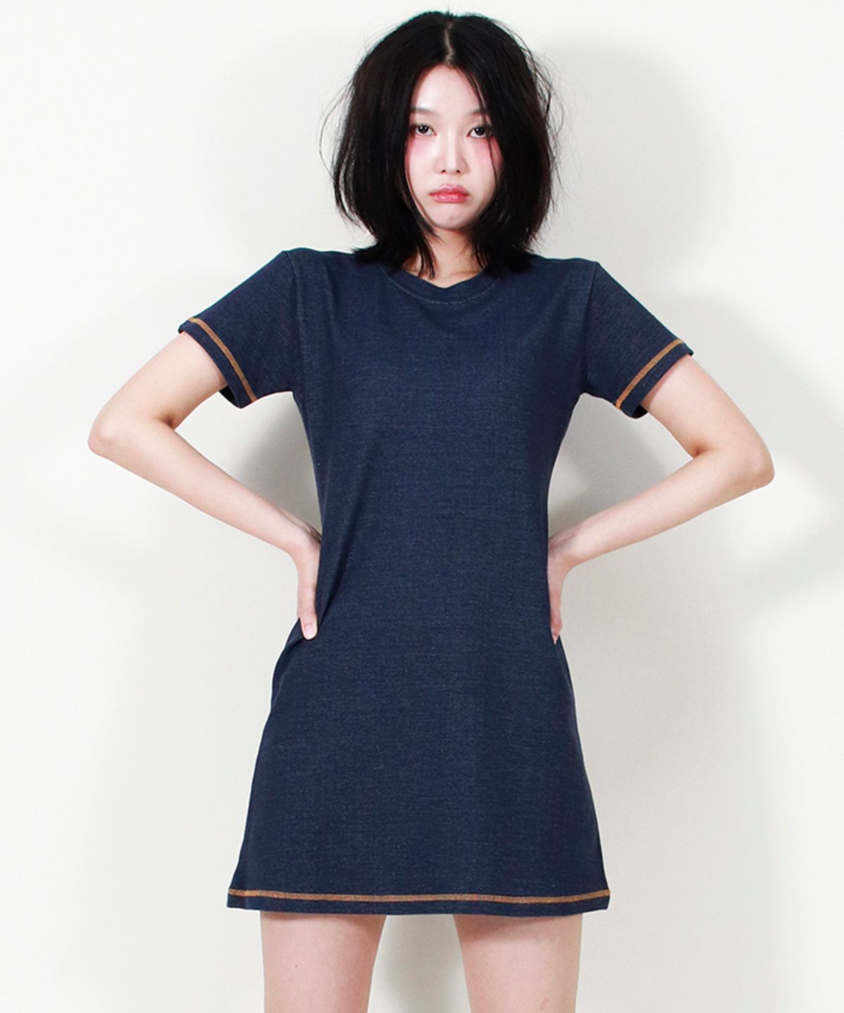 드마크(DEMARC) GIRLY CHIC STITCH MINI DRESS NAVY