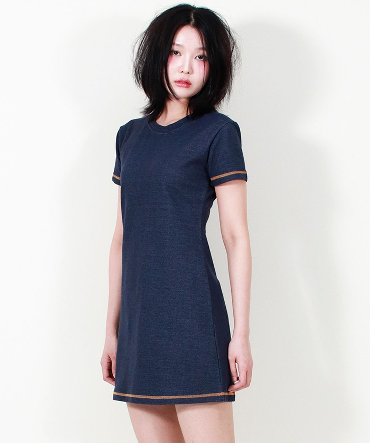 드마크(DEMARC) GIRLY CHIC STITCH MINI DRESS NAVY