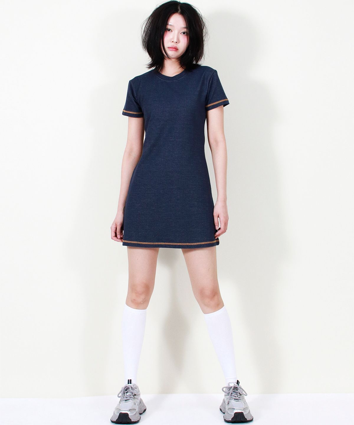 드마크(DEMARC) GIRLY CHIC STITCH MINI DRESS NAVY