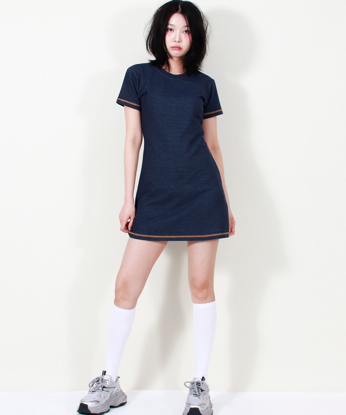 드마크(DEMARC) GIRLY CHIC STITCH MINI DRESS NAVY