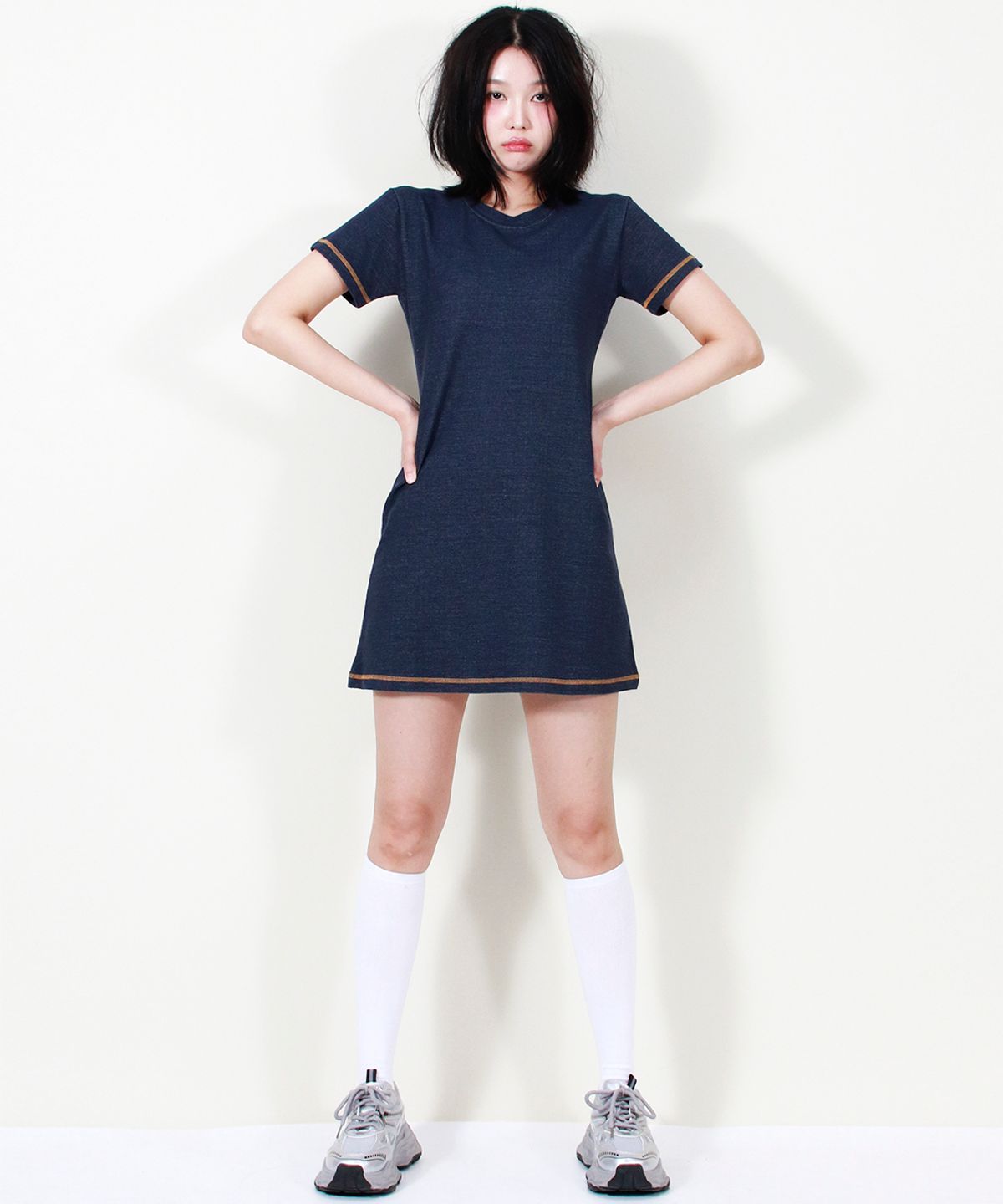 드마크(DEMARC) GIRLY CHIC STITCH MINI DRESS NAVY