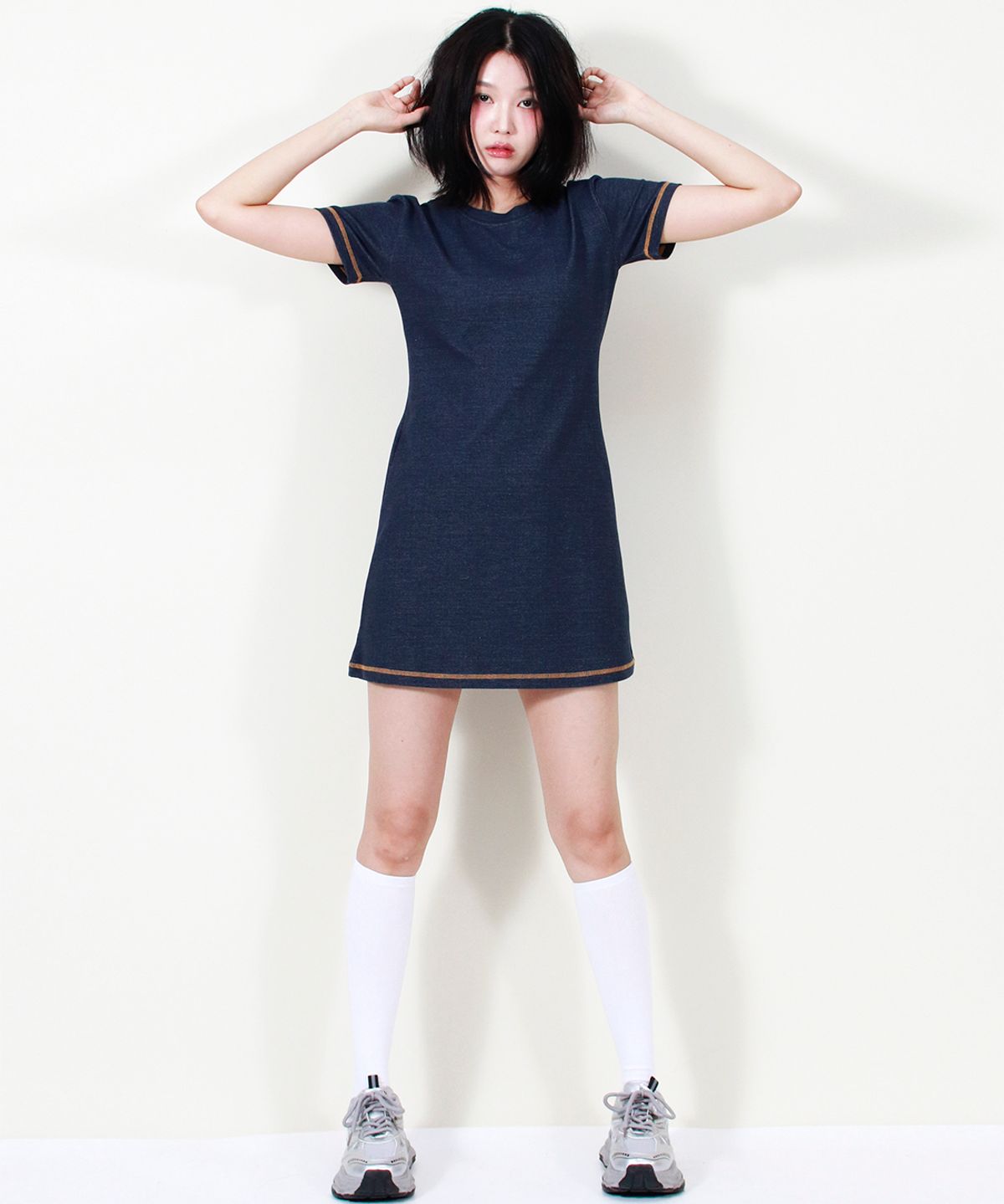 드마크(DEMARC) GIRLY CHIC STITCH MINI DRESS NAVY