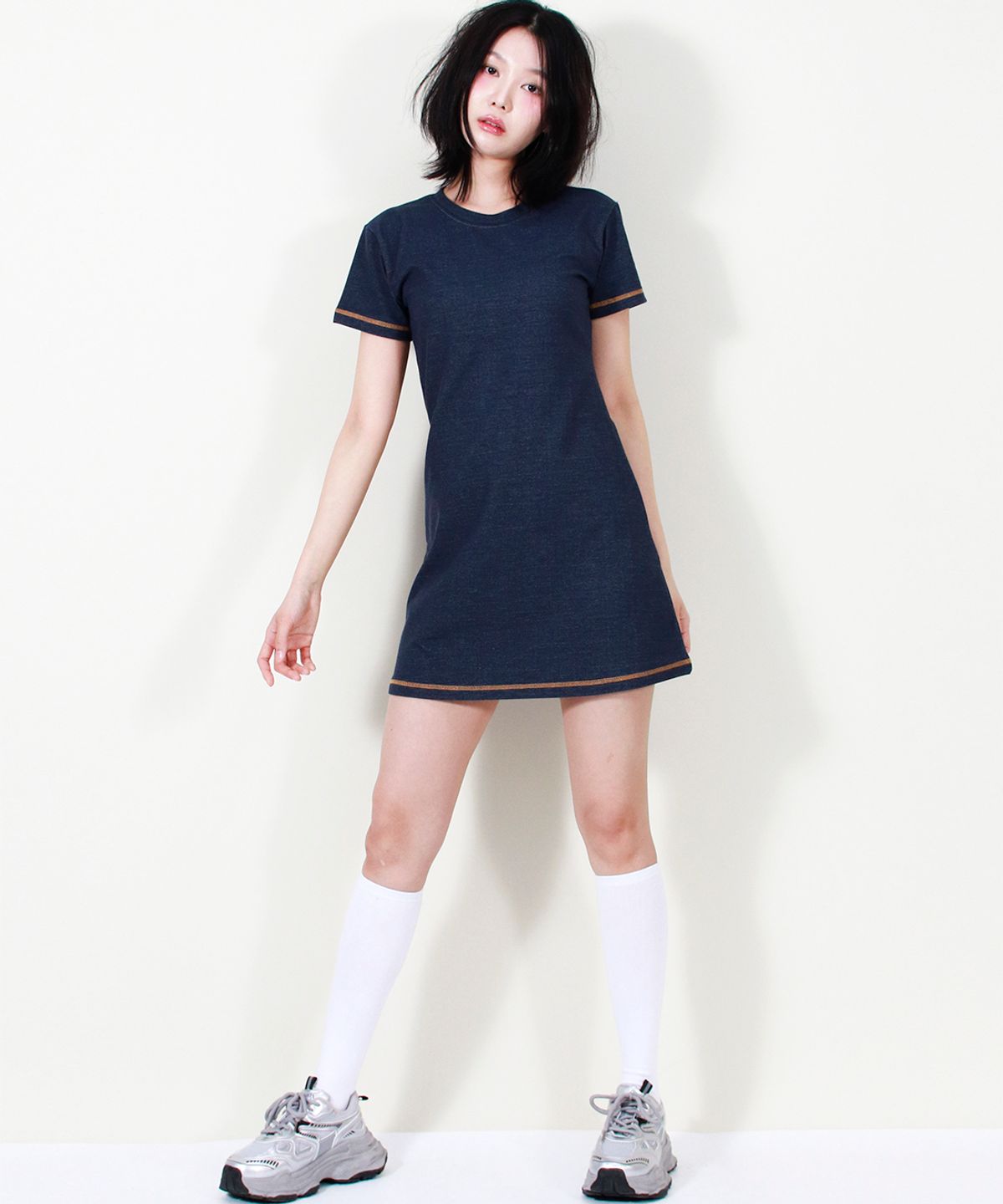 드마크(DEMARC) GIRLY CHIC STITCH MINI DRESS NAVY