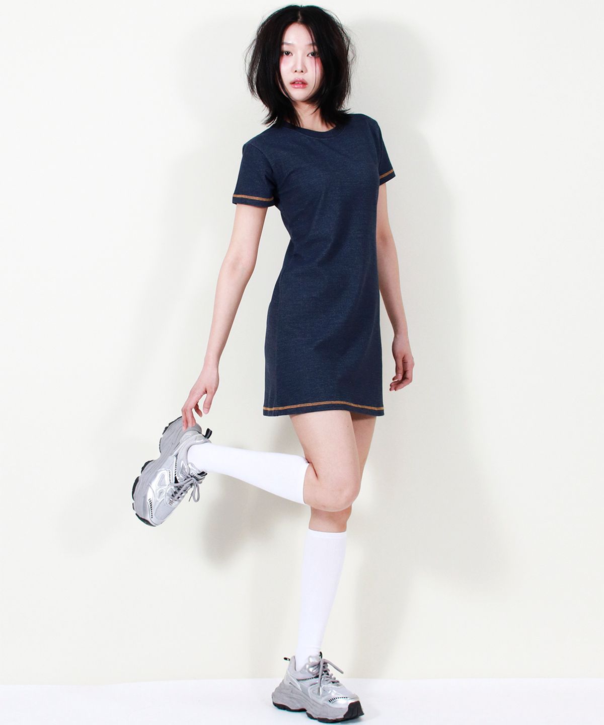 드마크(DEMARC) GIRLY CHIC STITCH MINI DRESS NAVY