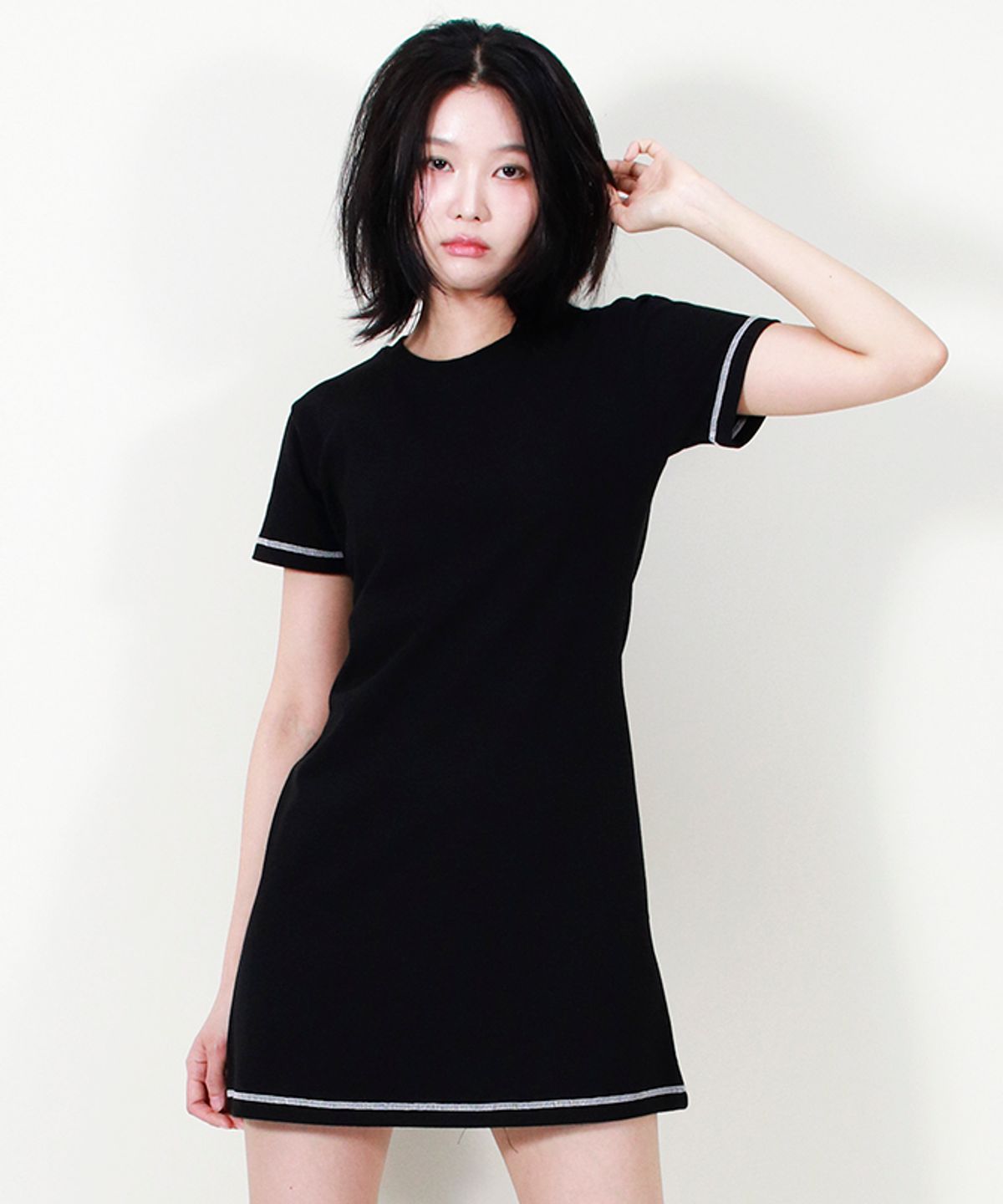 드마크(DEMARC) GIRLY CHIC STITCH MINI DRESS BLACK