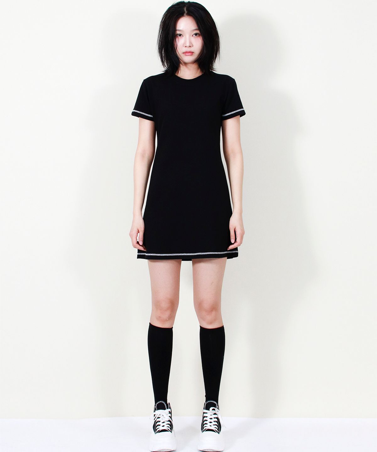 드마크(DEMARC) GIRLY CHIC STITCH MINI DRESS BLACK
