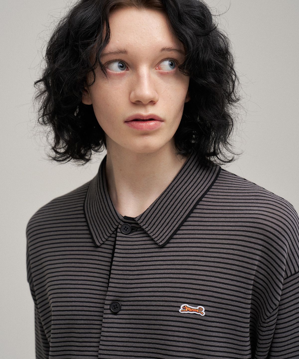 르티그레(LE TIGRE) Soutien collar knit cardigan (Narrow-Stripe)