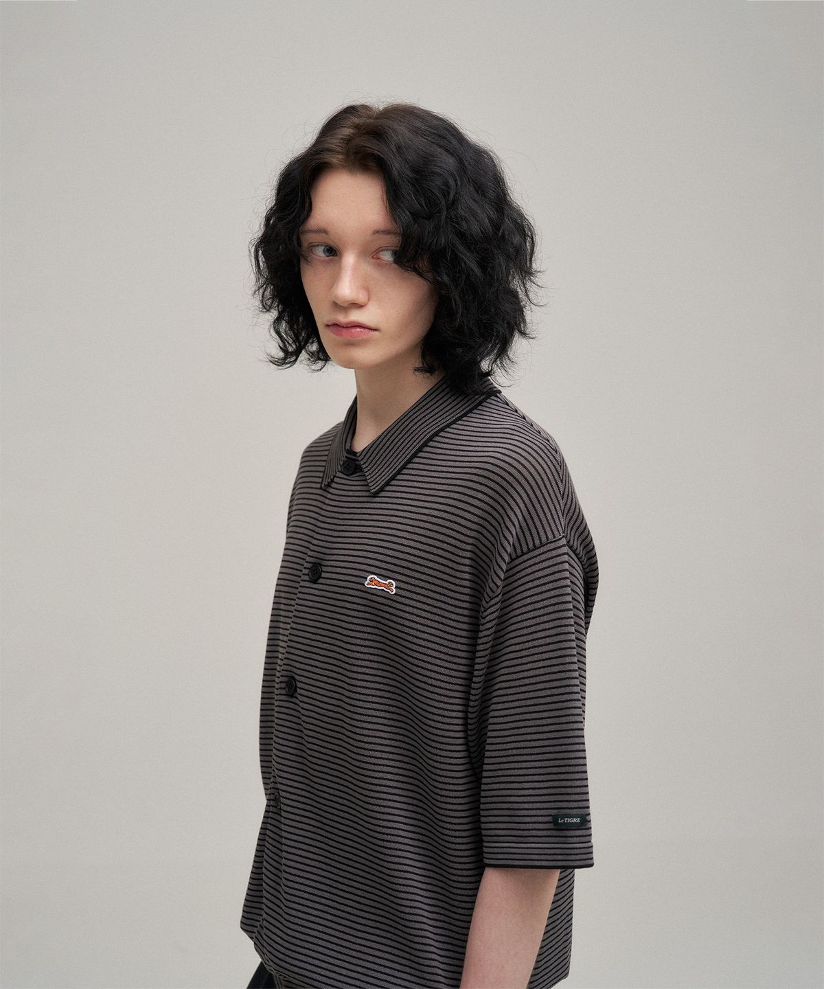 르티그레(LE TIGRE) Soutien collar knit cardigan (Narrow-Stripe)