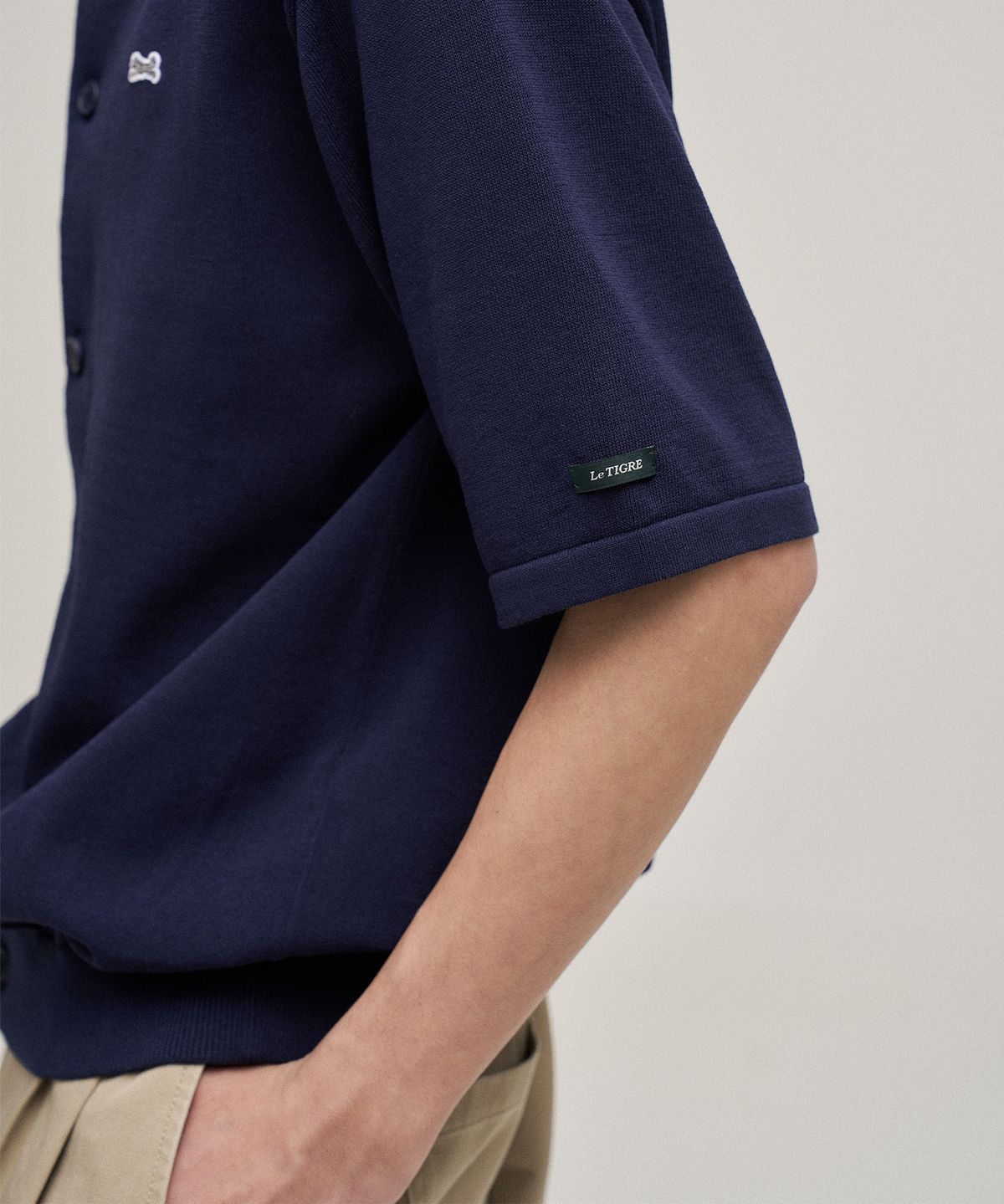 르티그레(LE TIGRE) Soutien collar knit cardigan (Navy)