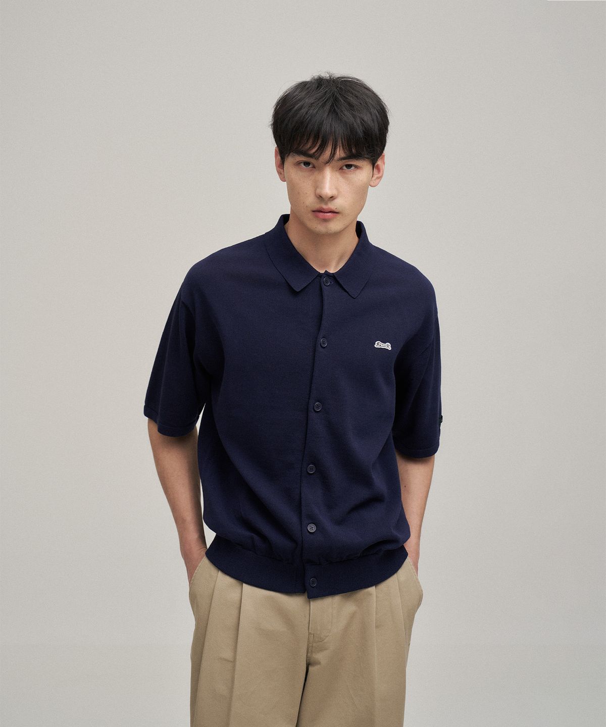 르티그레(LE TIGRE) Soutien collar knit cardigan (Navy)