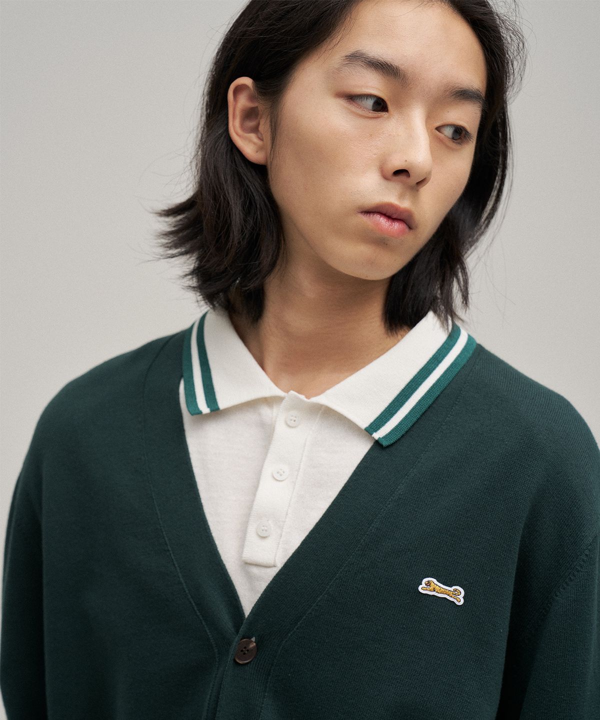 르티그레(LE TIGRE) Classic V-neck cardigan (Forest)