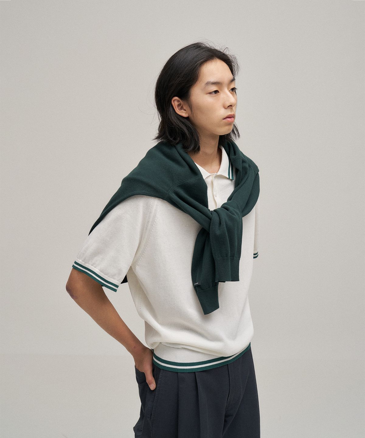 르티그레(LE TIGRE) Classic V-neck cardigan (Forest)