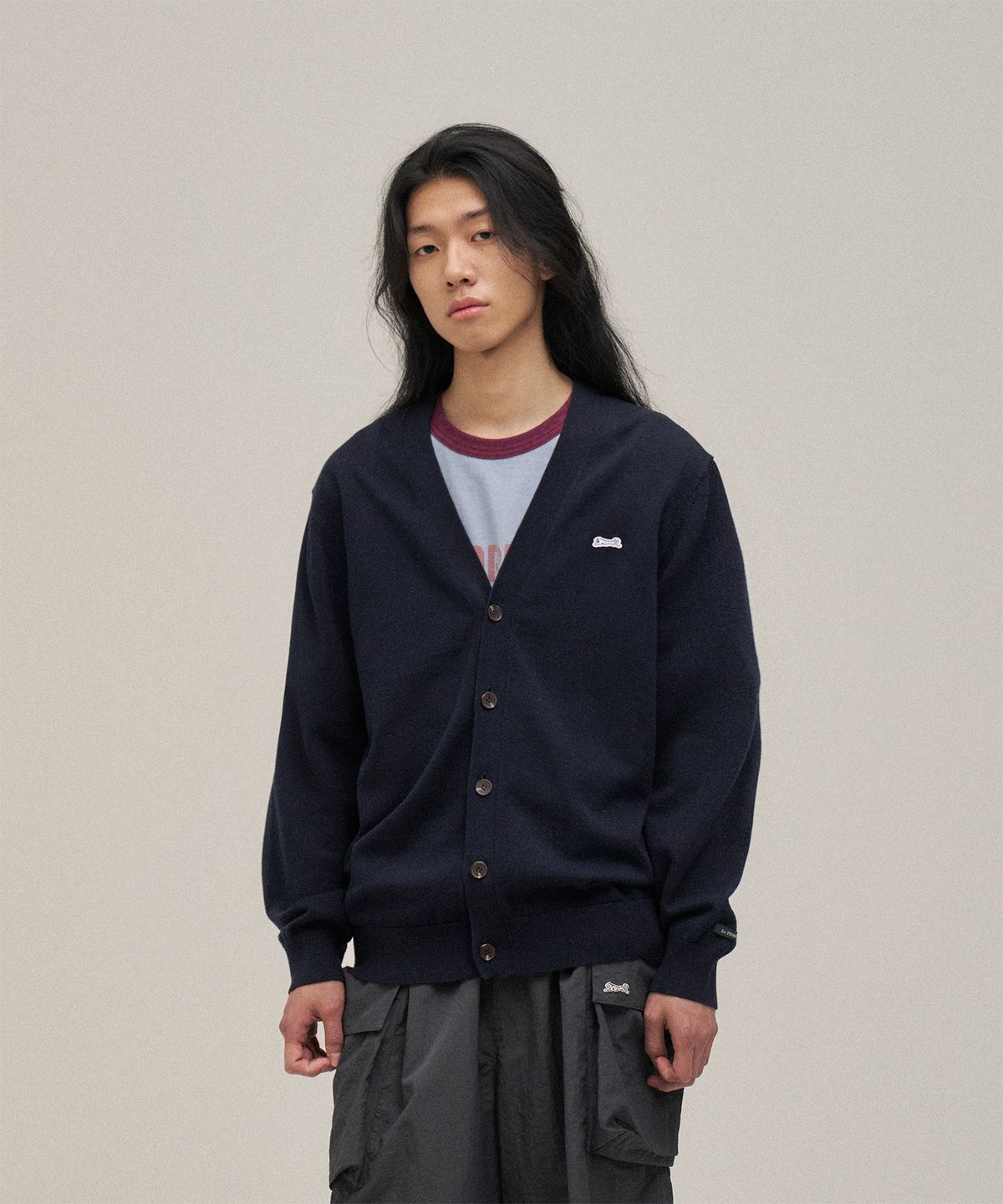 르티그레(LE TIGRE) Classic V-neck cardigan (Navy)