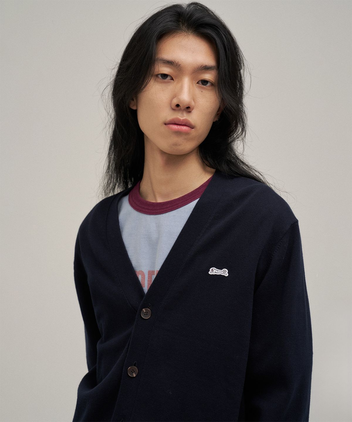 르티그레(LE TIGRE) Classic V-neck cardigan (Navy)
