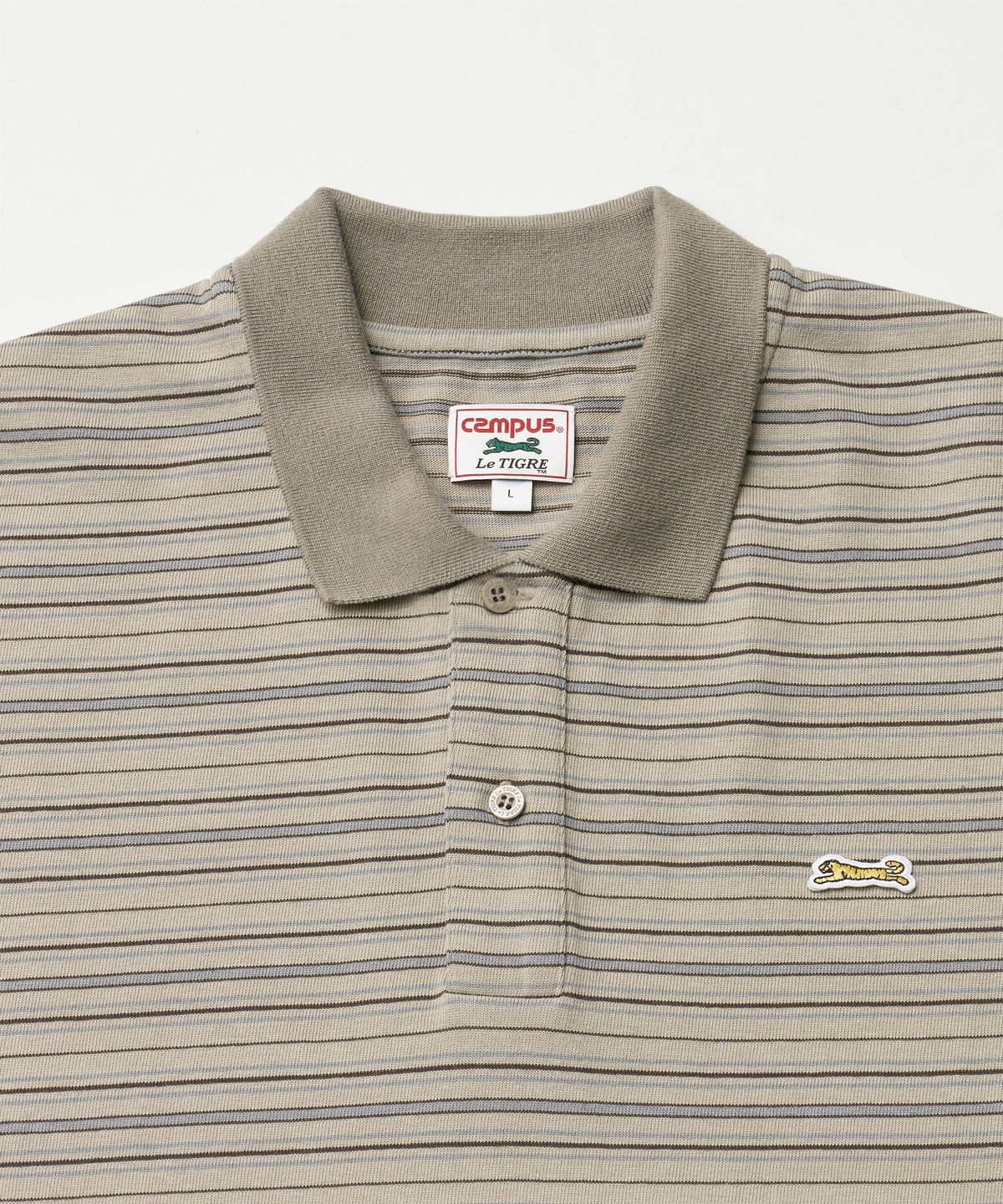 르티그레(LE TIGRE) Multi-stripe polo T-shirt (Pale Khaki)