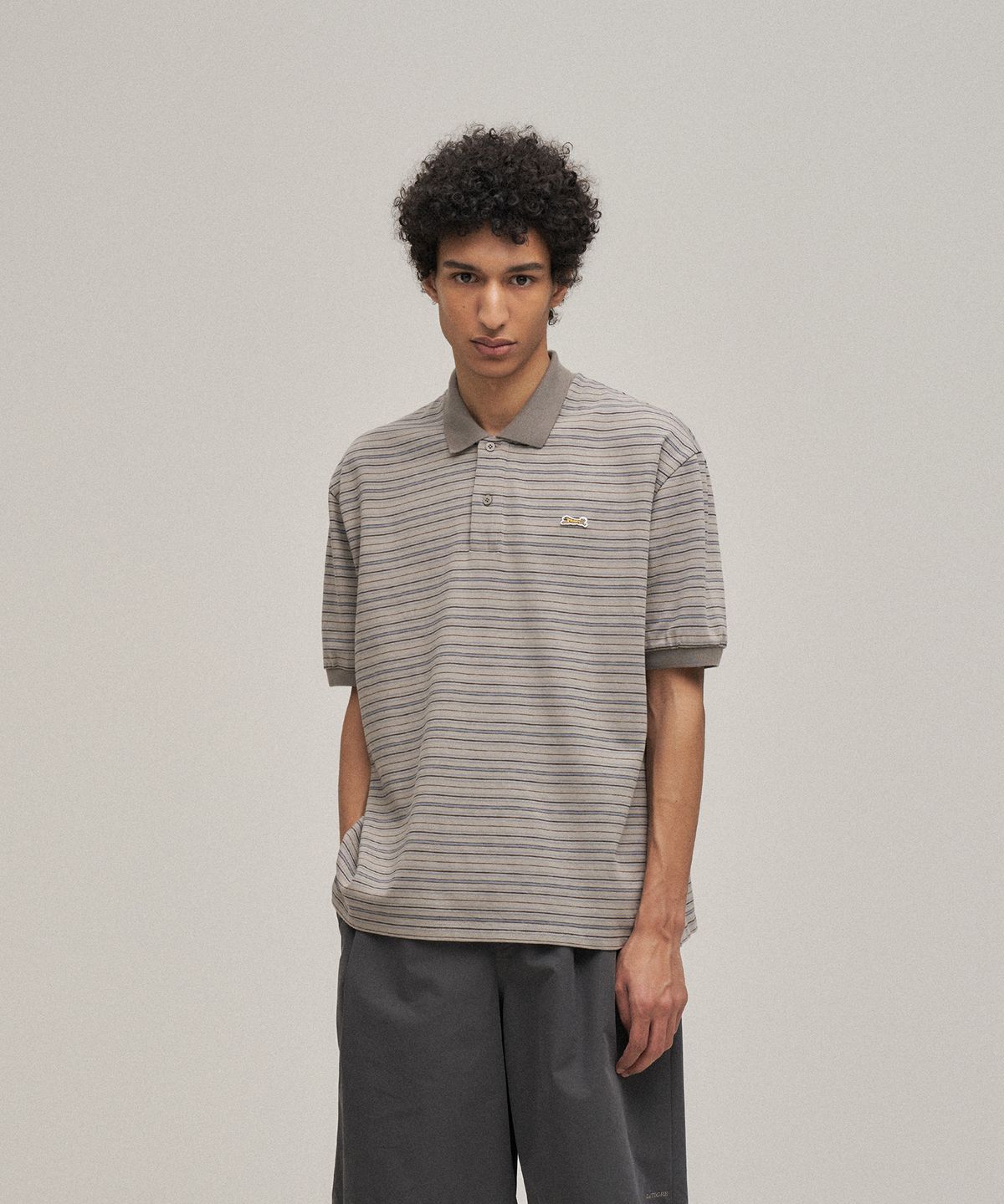르티그레(LE TIGRE) Multi-stripe polo T-shirt (Pale Khaki)