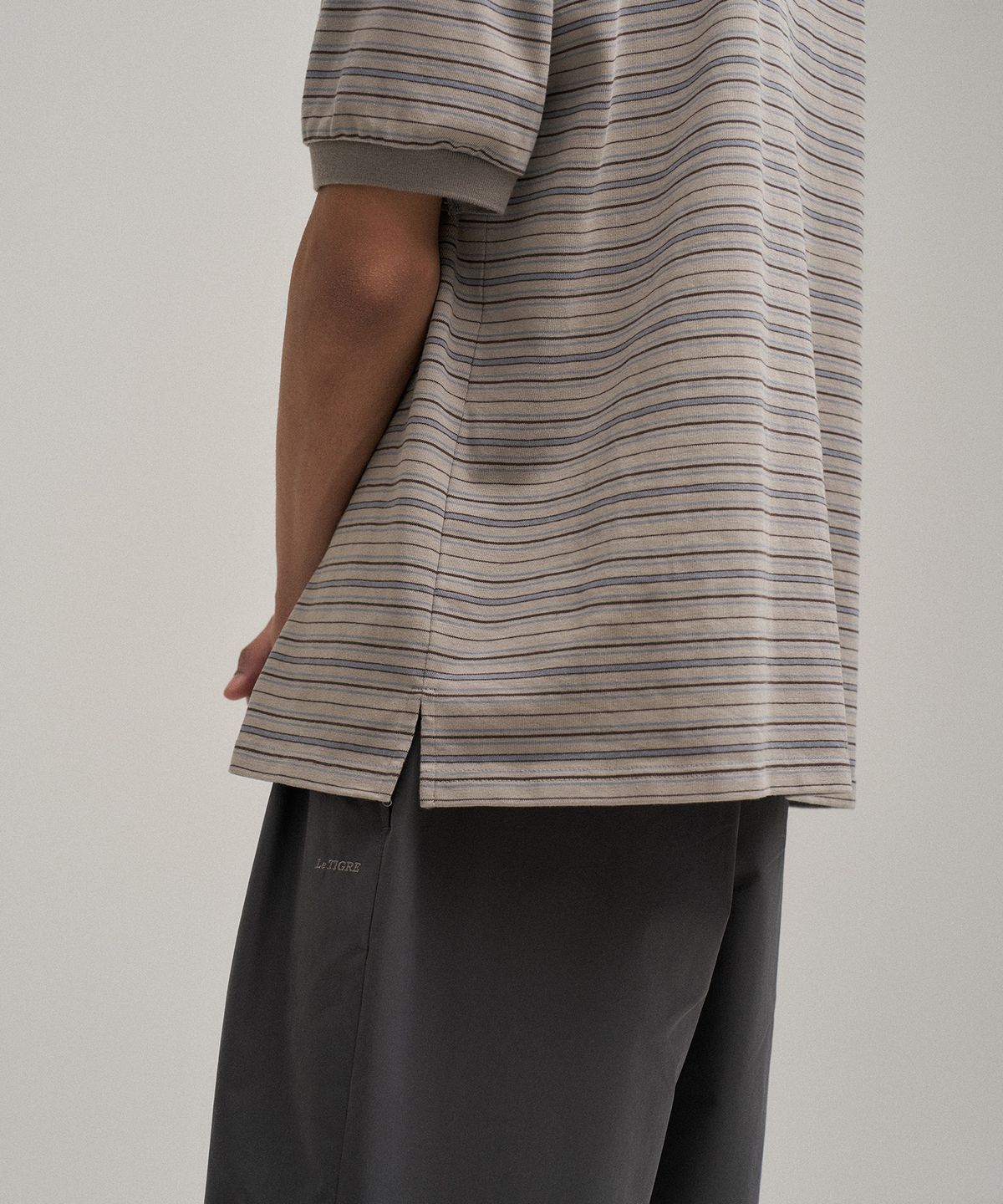 르티그레(LE TIGRE) Multi-stripe polo T-shirt (Pale Khaki)