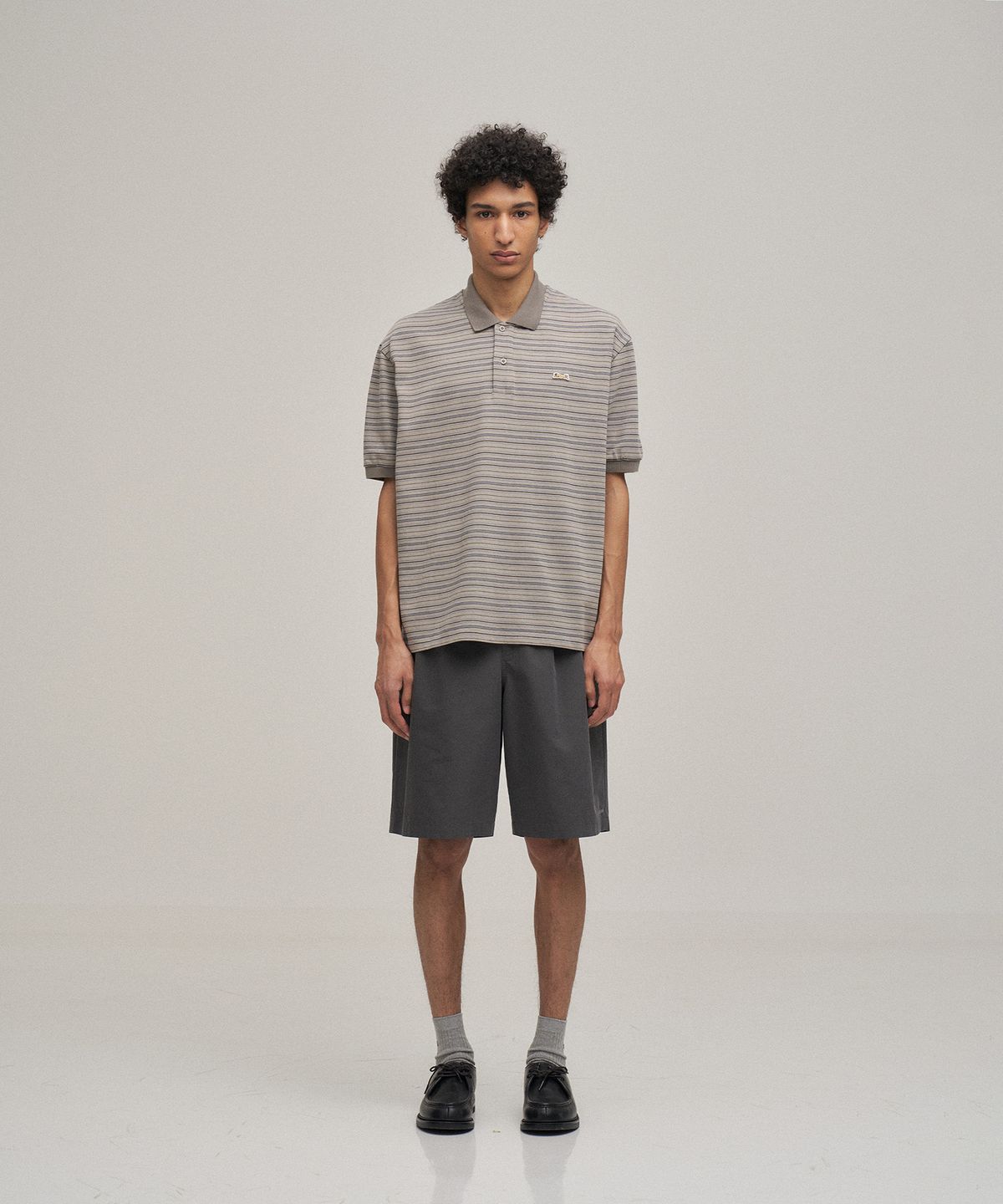 르티그레(LE TIGRE) Multi-stripe polo T-shirt (Pale Khaki)