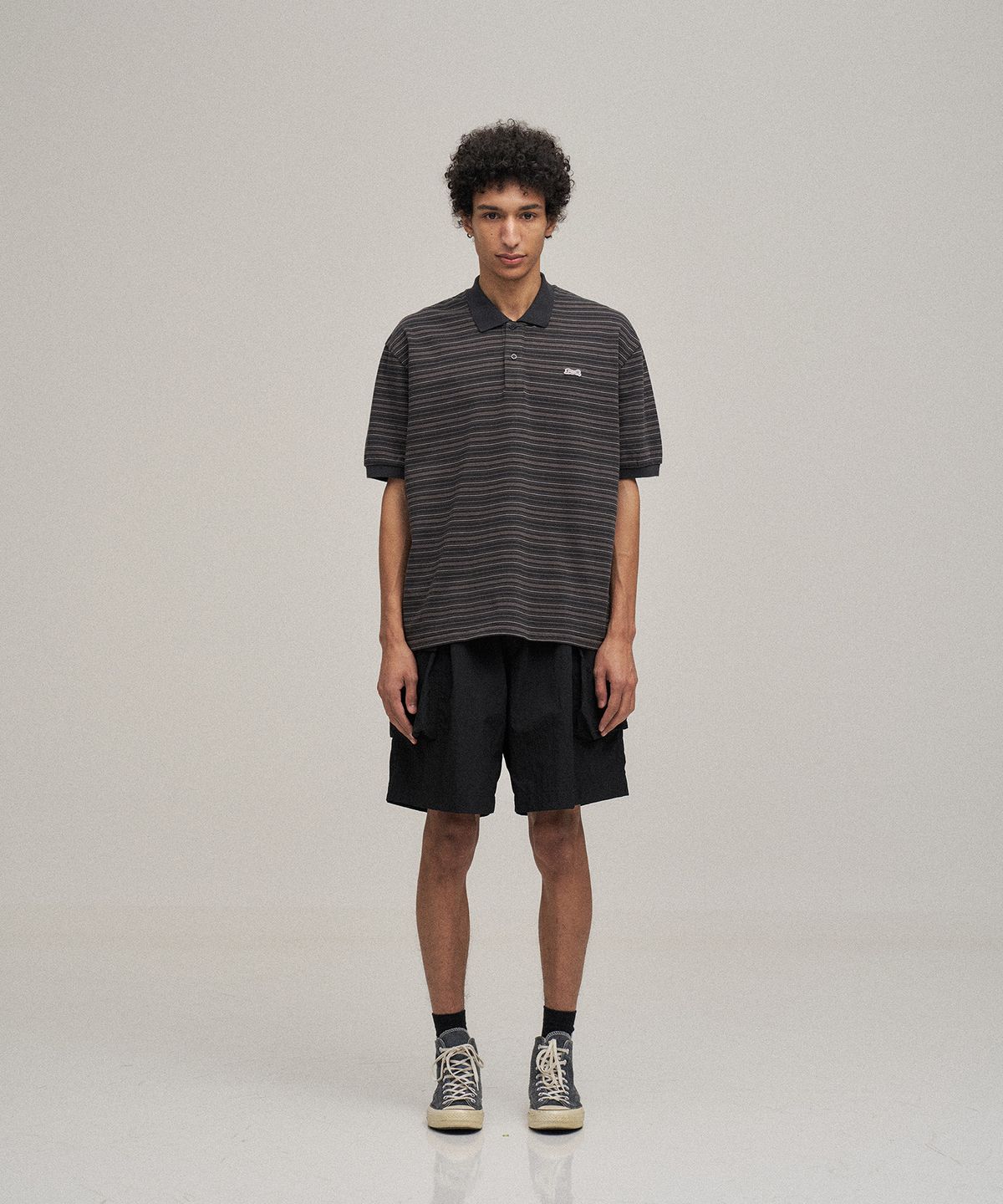 르티그레(LE TIGRE) Multi-stripe polo T-shirt (Charcoal)