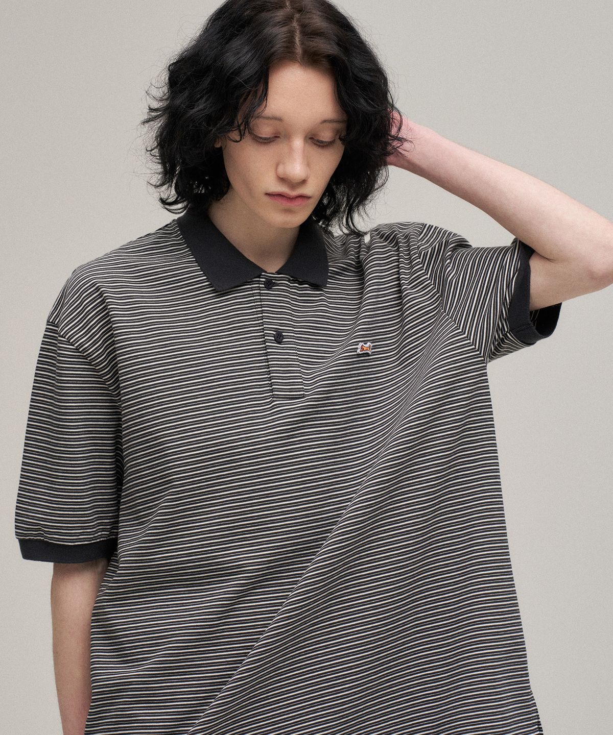 르티그레(LE TIGRE) Multi-stripe polo T-shirt (Black)