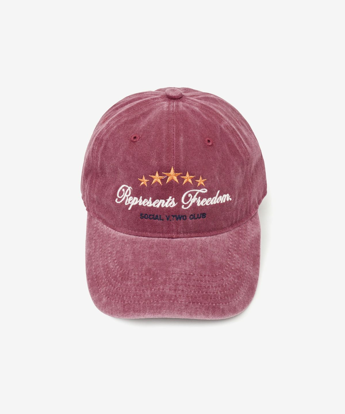 브이투(VTWO) 스타 스톤 워시드 볼캡 (BURGUNDY)