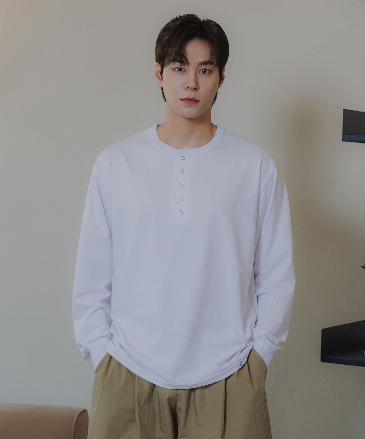 바켄(BAKKEN) 5-button snap 헨리넥 긴팔티셔츠 BK4886_화이트