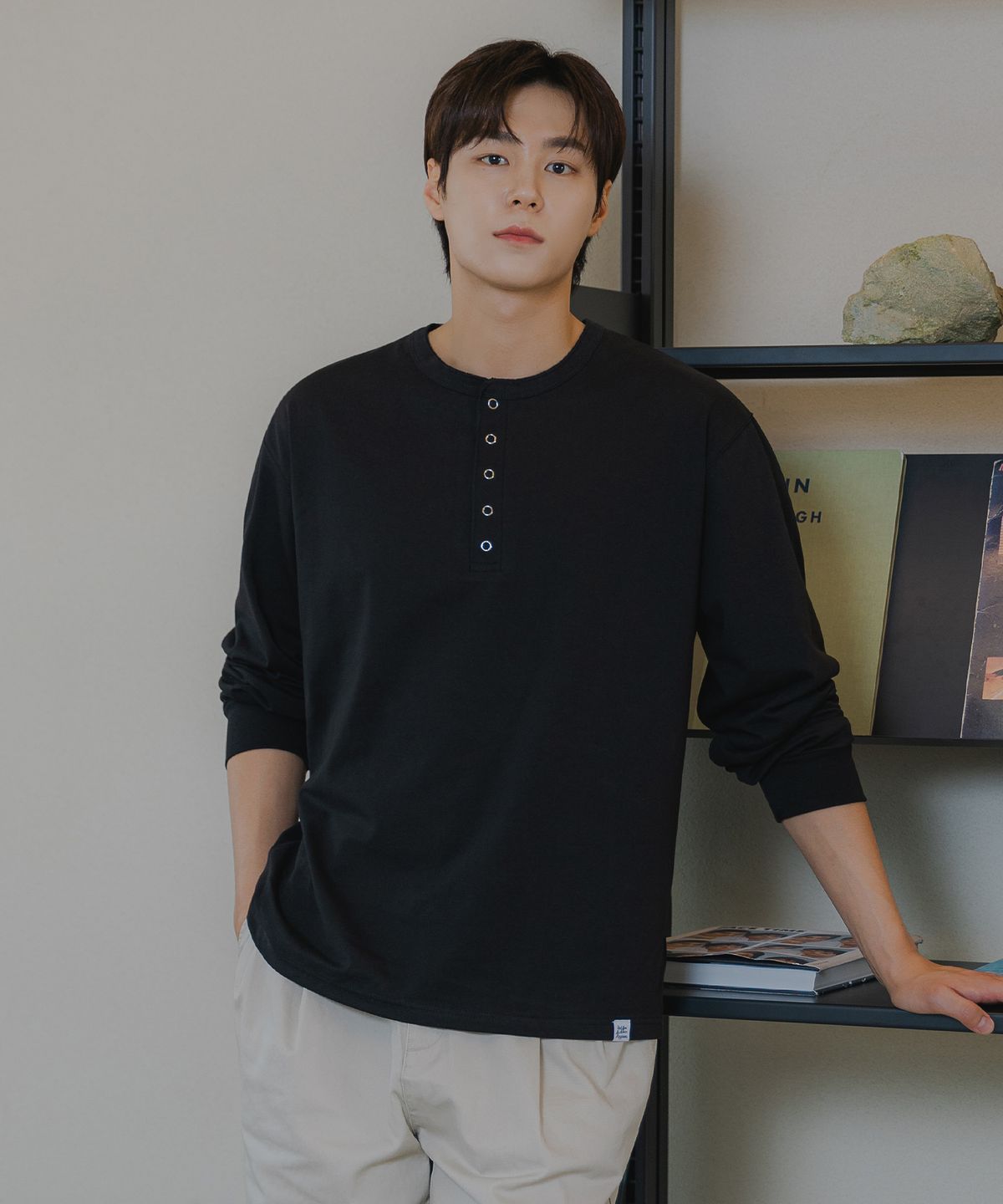 바켄(BAKKEN) 5-button snap 헨리넥 긴팔티셔츠 BK4886_블랙