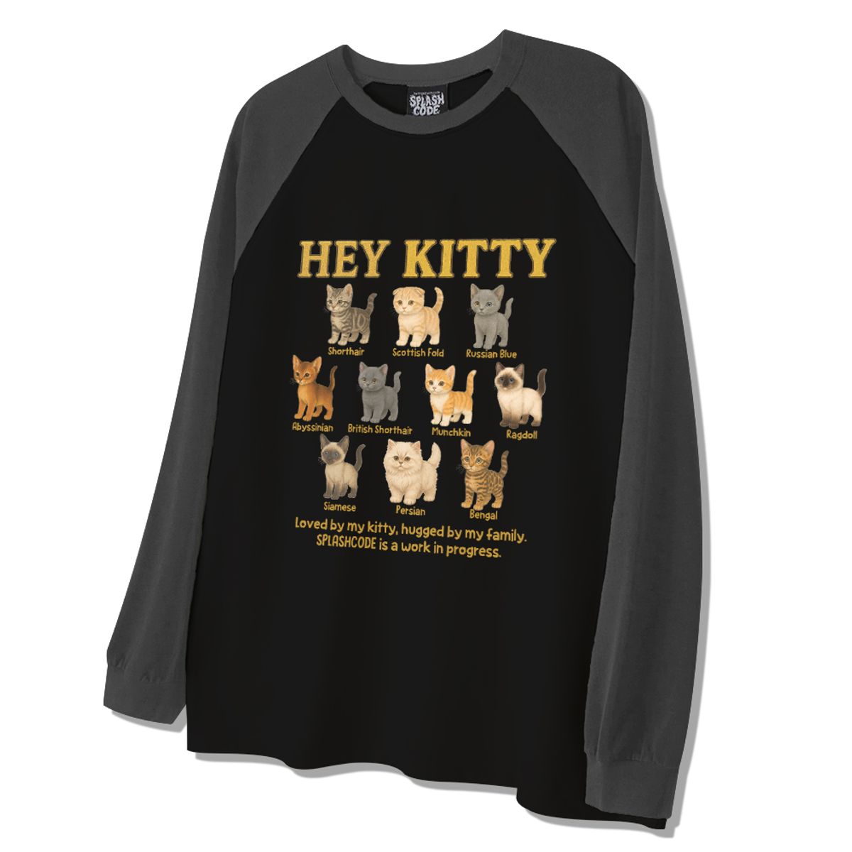 스플래시코드(SPLASHCODE) 래글런 롱슬리브 블랙 - 헤이 키티(Hey Kitty)