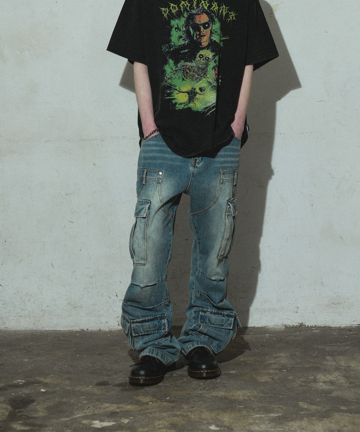 도미넌트(DOMINANT) Semi Flare Washed Denim Pants (Blue)