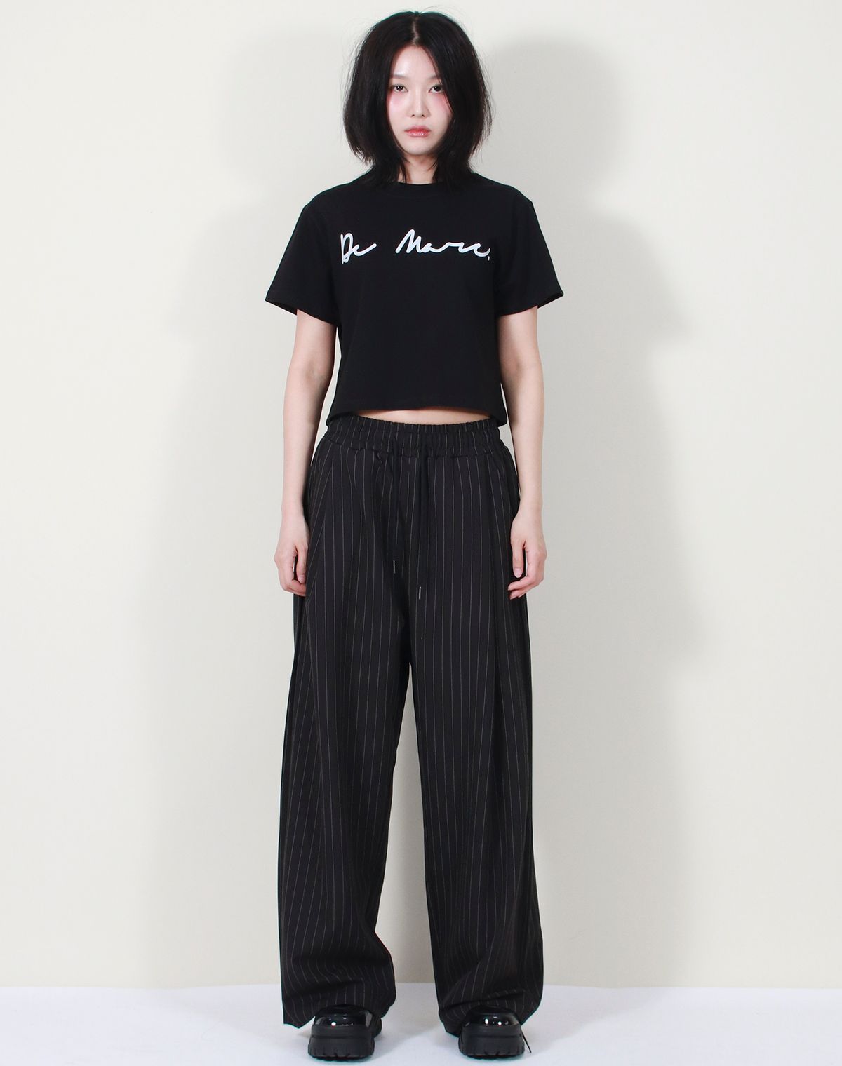 드마크(DEMARC) SOLID STRIPE WIDE PANTS BLACK