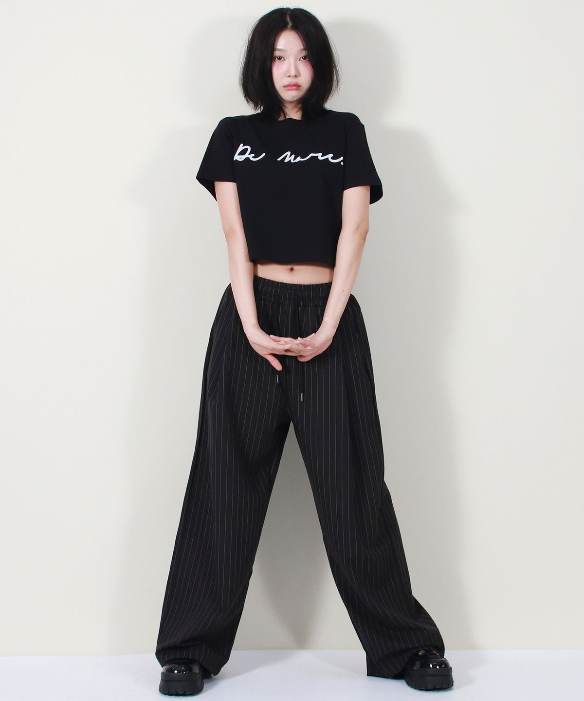 드마크(DEMARC) SOLID STRIPE WIDE PANTS BLACK
