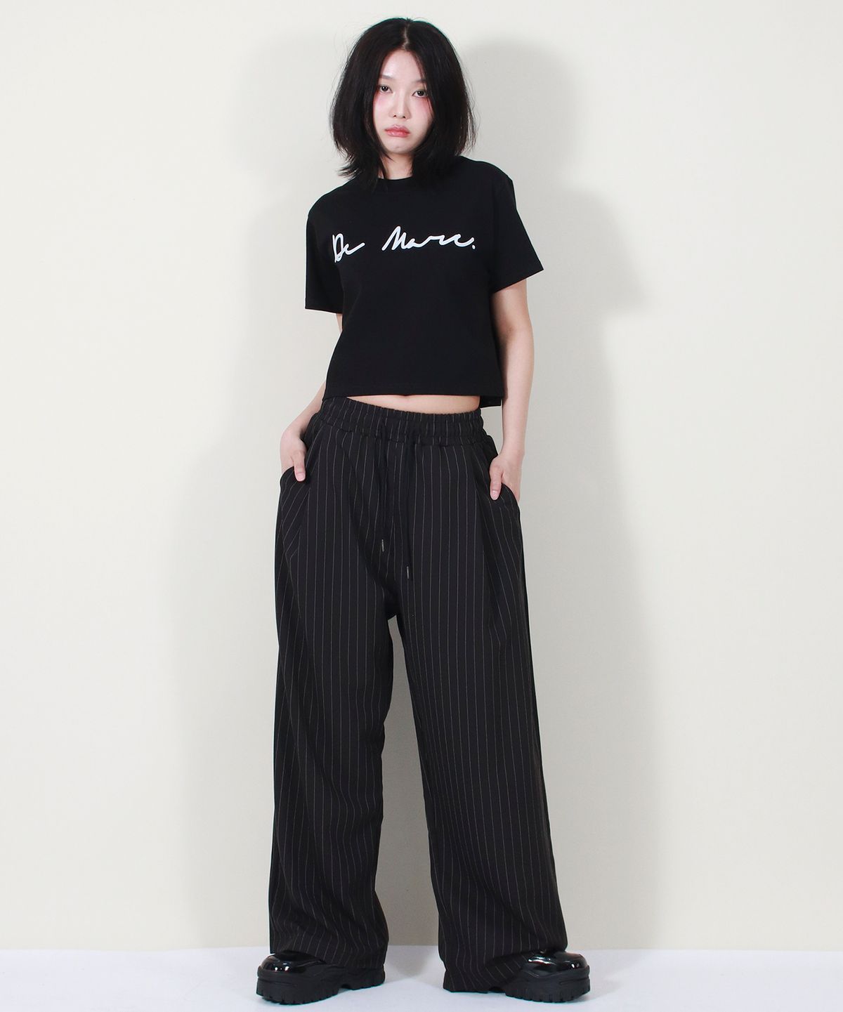 드마크(DEMARC) SOLID STRIPE WIDE PANTS BLACK
