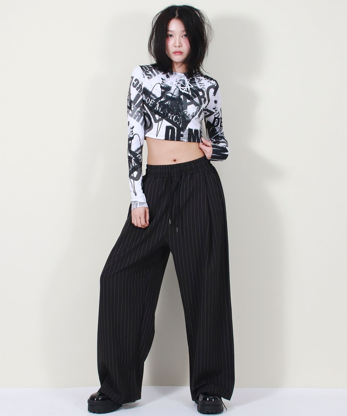 드마크(DEMARC) SOLID STRIPE WIDE PANTS BLACK