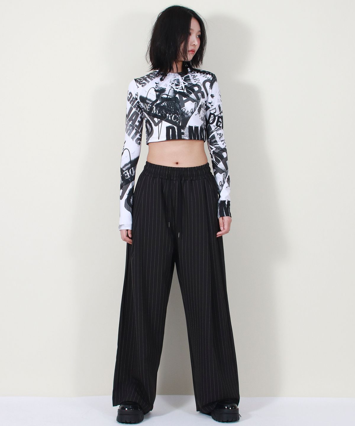 드마크(DEMARC) SOLID STRIPE WIDE PANTS BLACK