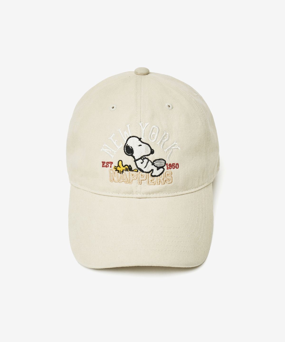 브이투(VTWO) 뉴욕 스누피 피그먼트 워시드 볼캡 (BEIGE)