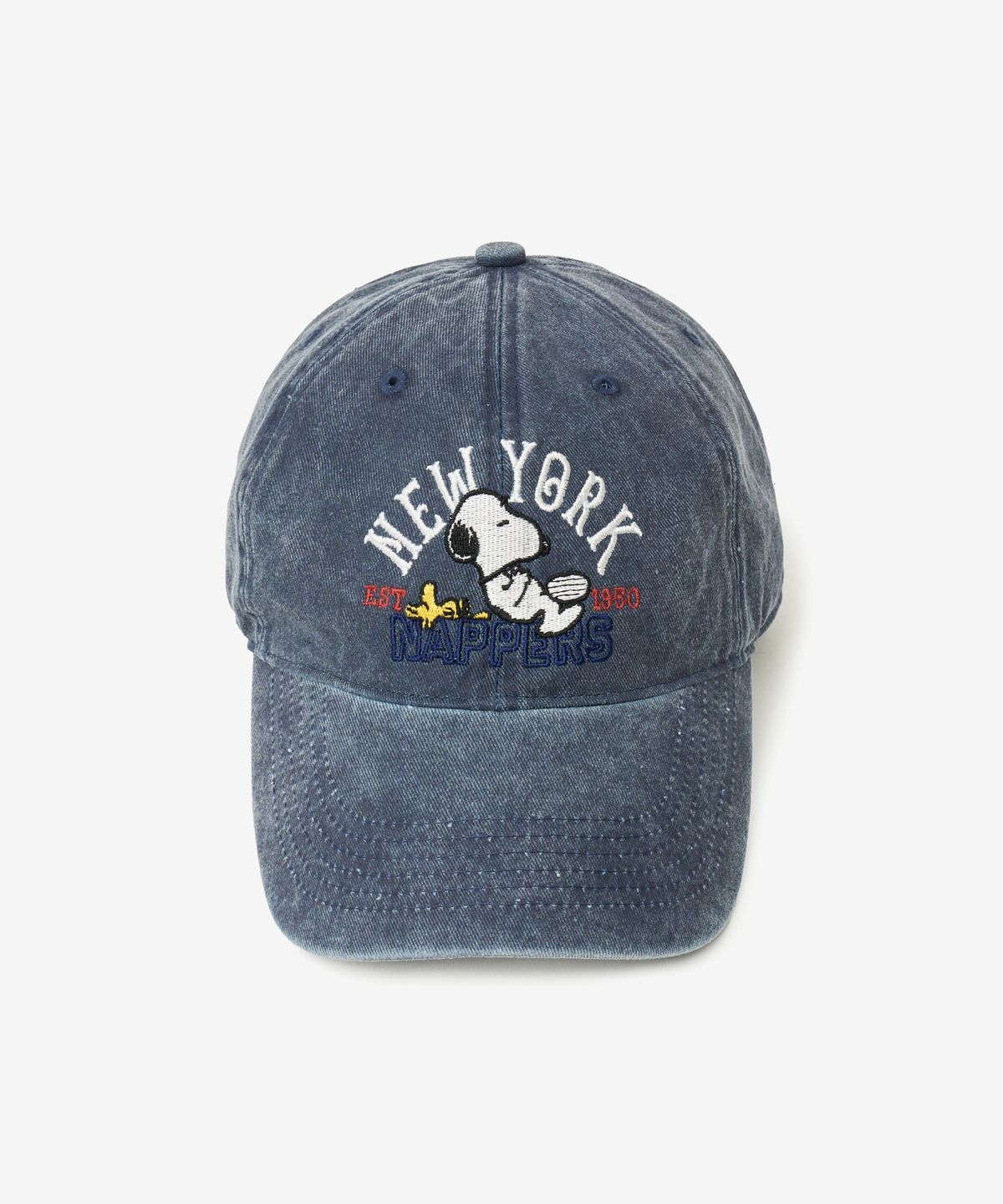 브이투(VTWO) 뉴욕 스누피 피그먼트 워시드 볼캡 (NAVY)