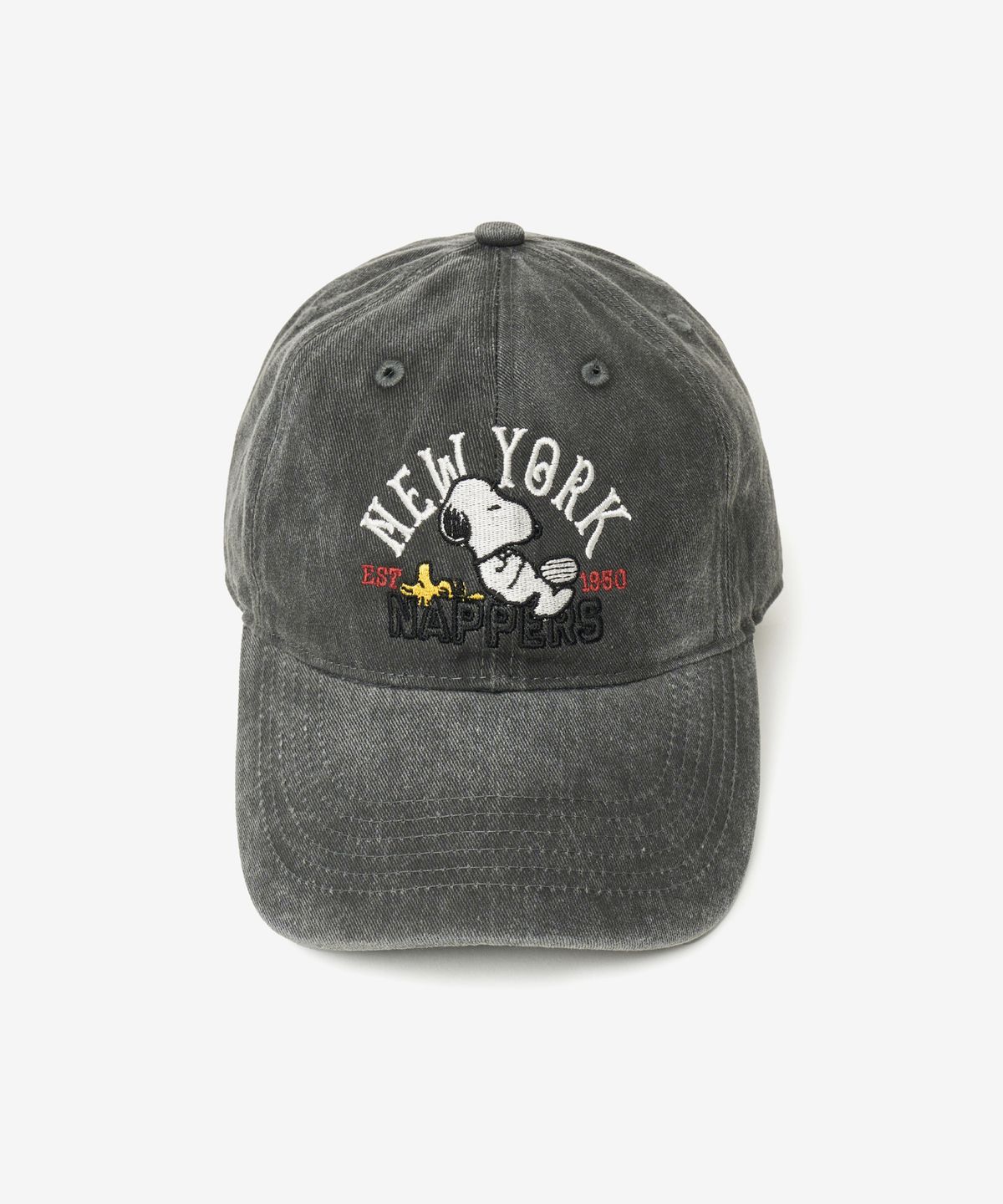 브이투(VTWO) 뉴욕 스누피 피그먼트 워시드 볼캡 (CHARCOAL)