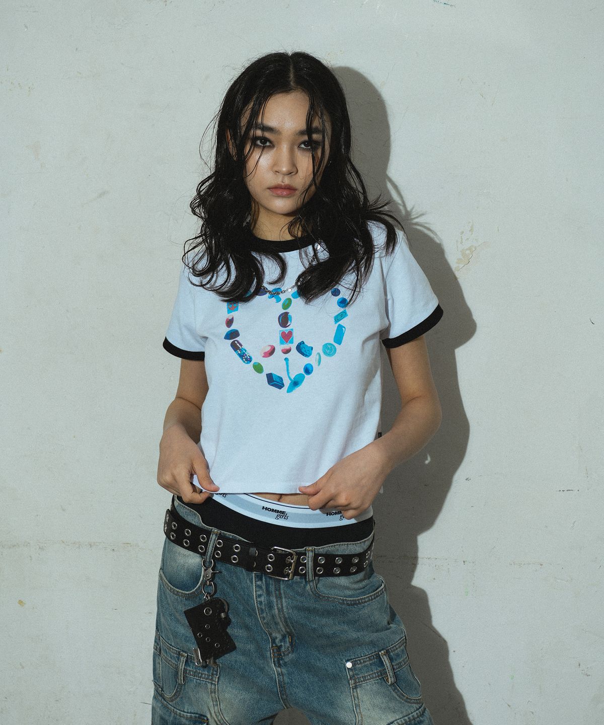 도미넌트(DOMINANT) Ringer Crop T-Shirt (Heart Peace)